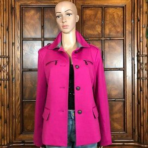 Jones New York Savage Pink Titanium Tone Shield Button Epaulet Ponte Blazer